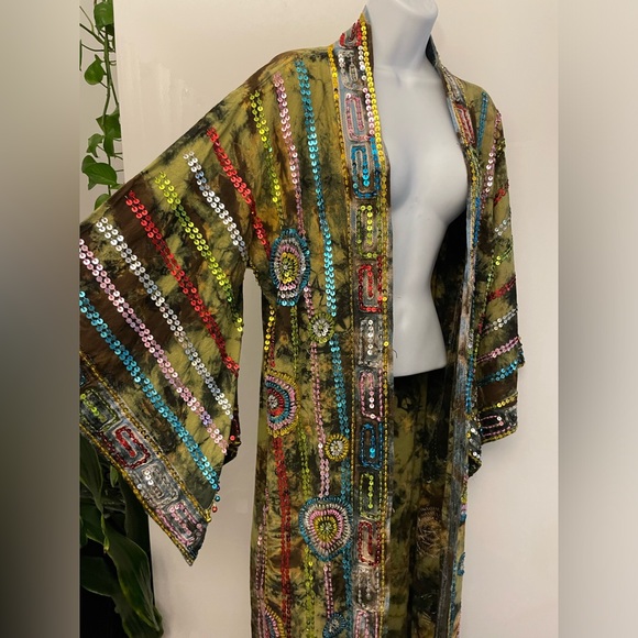 Festival Universe green ice tie dyed sequin embellished kimono robe dream coat - Picture 3 of 16